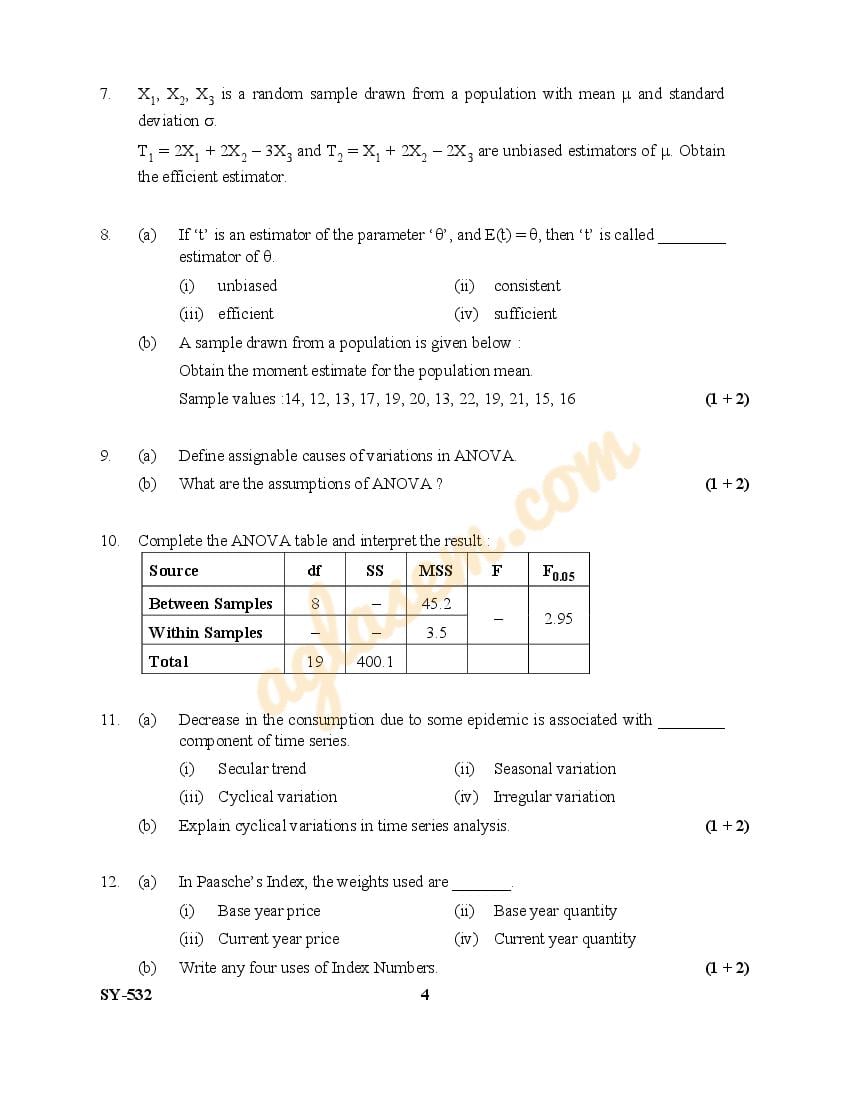 Kerala Plus Two Statistics Question Paper 2023 (PDF)