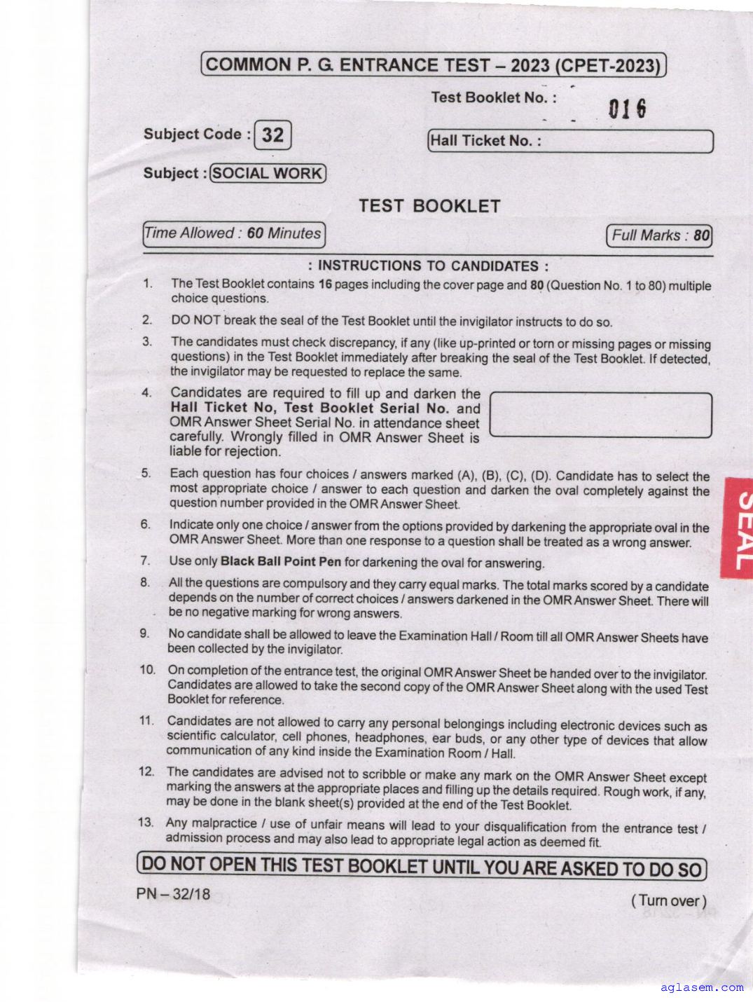 Odisha CPET 2023 Question Paper Social Work - Page 1 of 16