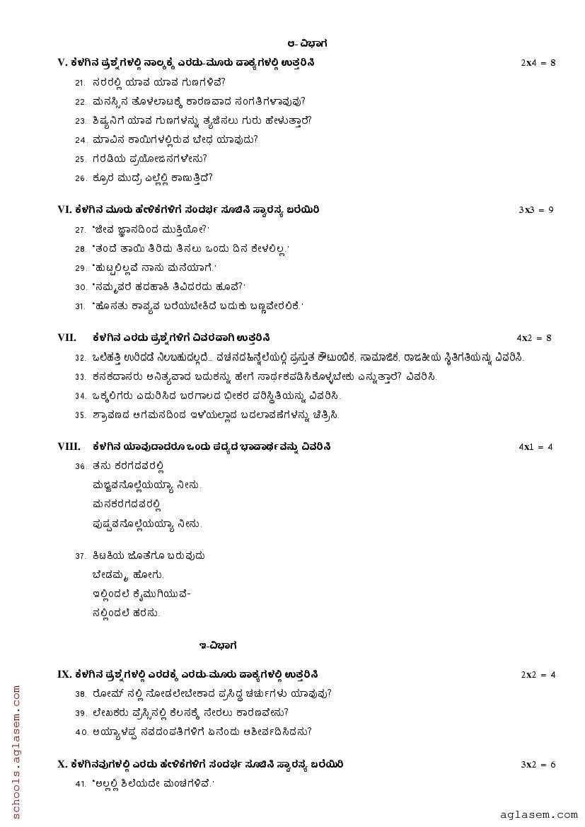 Karnataka 1st PUC Kannada Optional Model Question Paper 2025 PDF ...