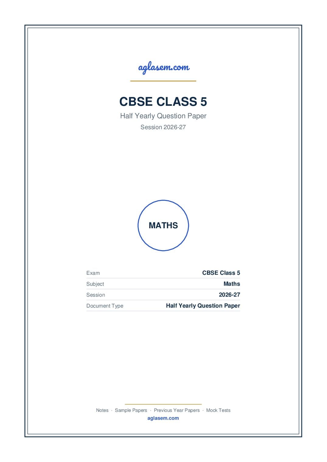 Class 5 Half Yearly Question Paper 2026-27 Maths - Page 1 of 4