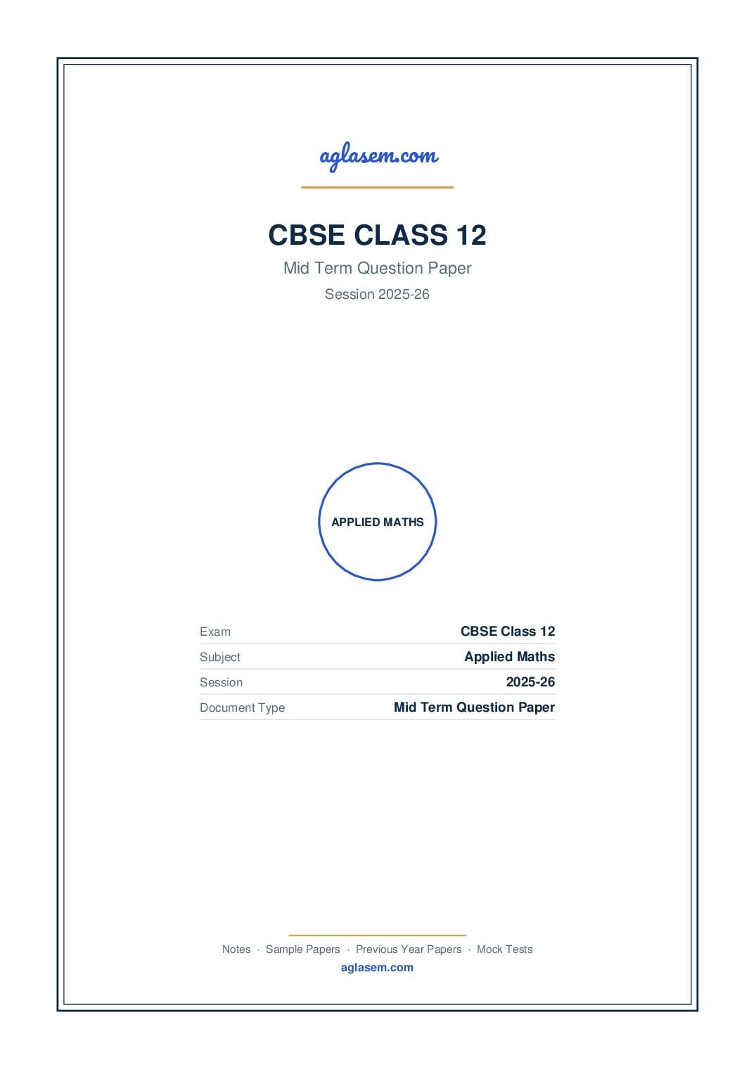 Class 12 Mid Term Question Paper 2025-26 Applied Maths - Page 1 of 6