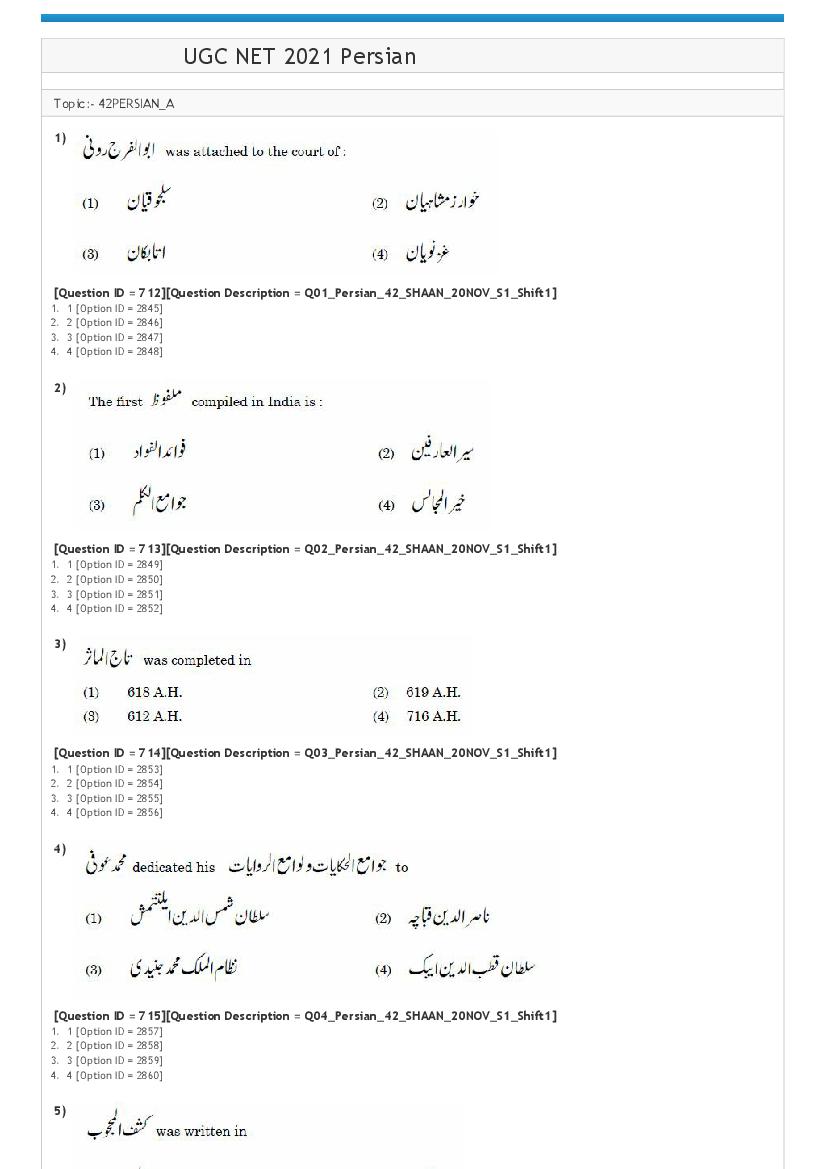 UGC NET 2021 Question Paper Persian Shift 1 - Page 1