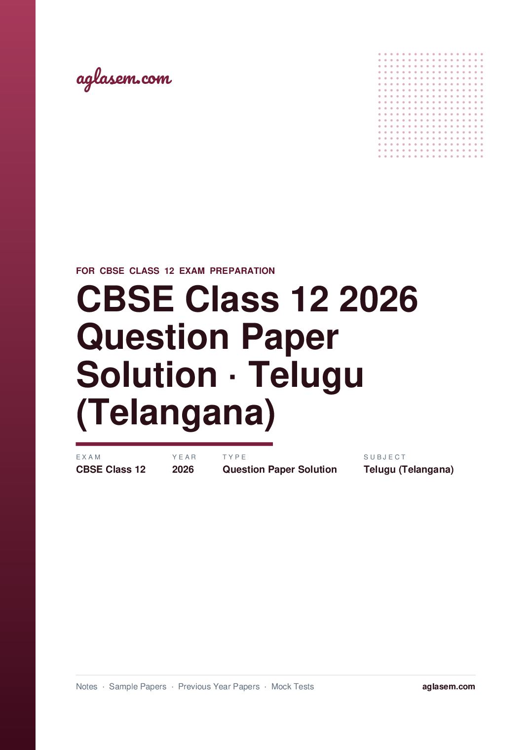 CBSE Class 12 Question Paper 2026 Solution Telugu (Telangana) - Page 1 of 22