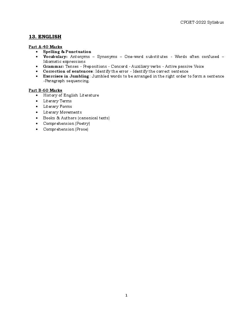 TS CPGET 2022 Syllabus MA English - Page 1