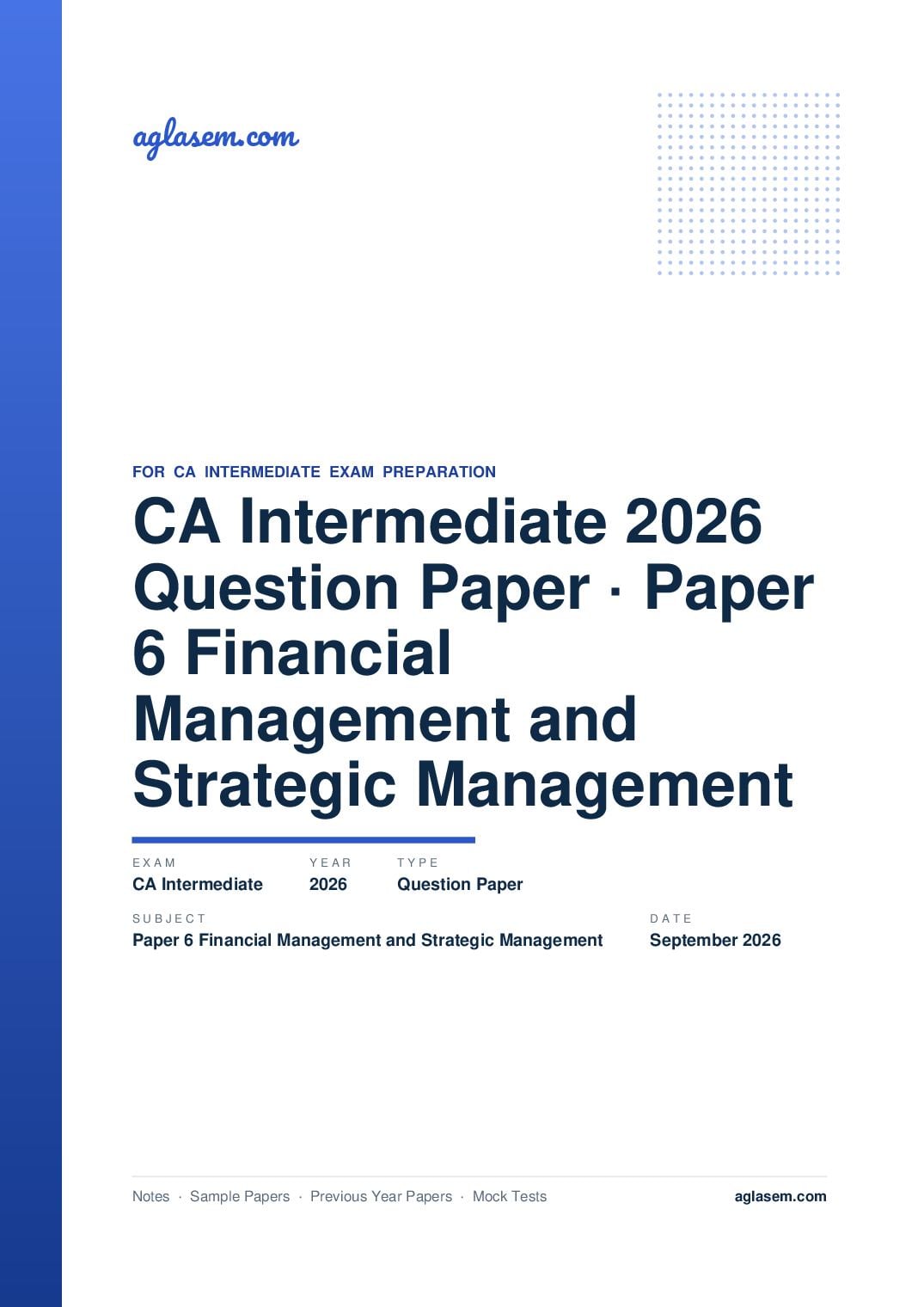CA Intermediate September 2026 Question Paper Paper 6 Financial Management and Strategic Management - Page 1 of 25
