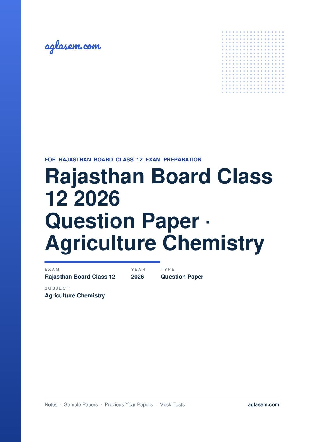 Rajasthan Board Class 12 Question Paper 2026 Agriculture Chemistry - Page 1 of 12