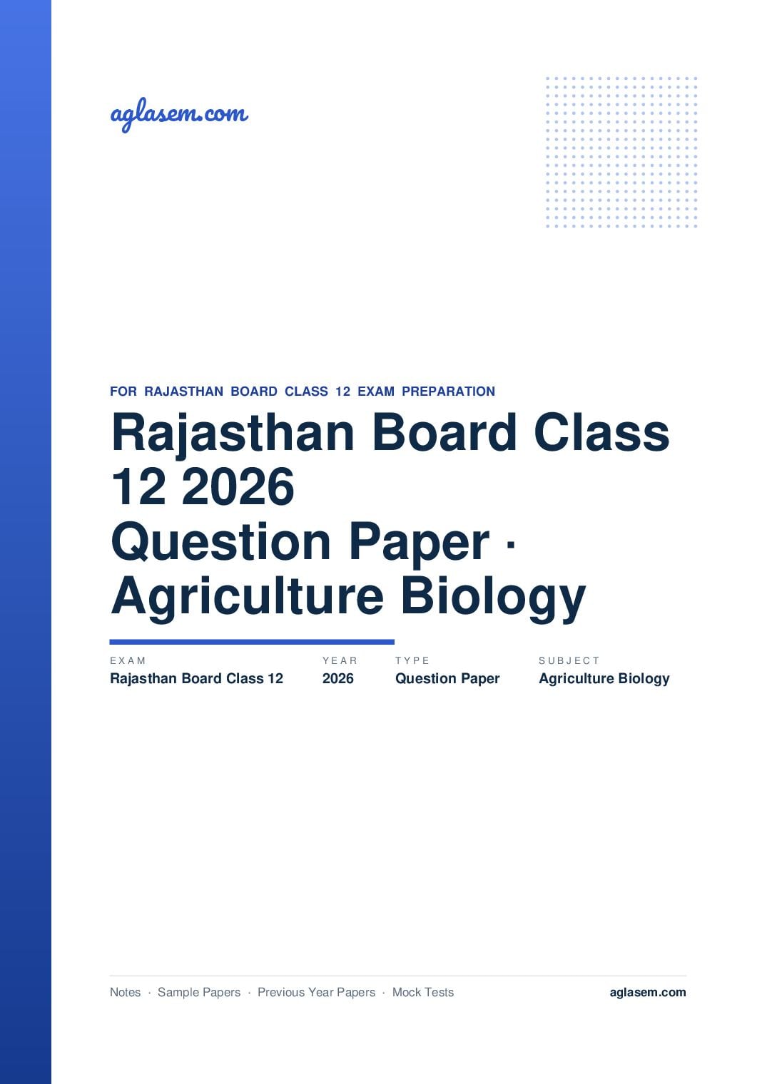 Rajasthan Board Class 12 Question Paper 2026 Agriculture Biology - Page 1 of 12