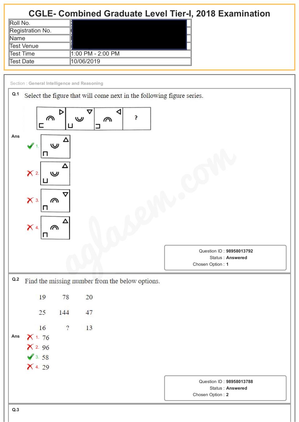 SSC CGL Question Paper Tier 1 2018 Exam - 10 jun 2019 second shift - Page 1