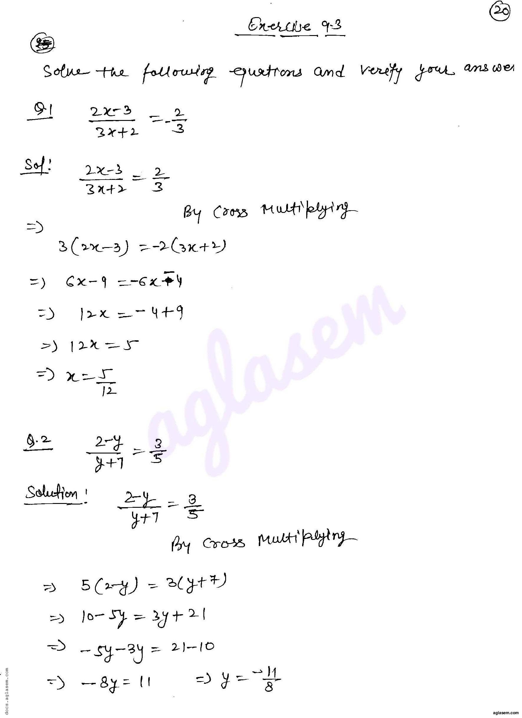 RD Sharma Solutions Class 8 Chapter 9 Linear Equation in One Variable Exercise 9.3 - Page 1