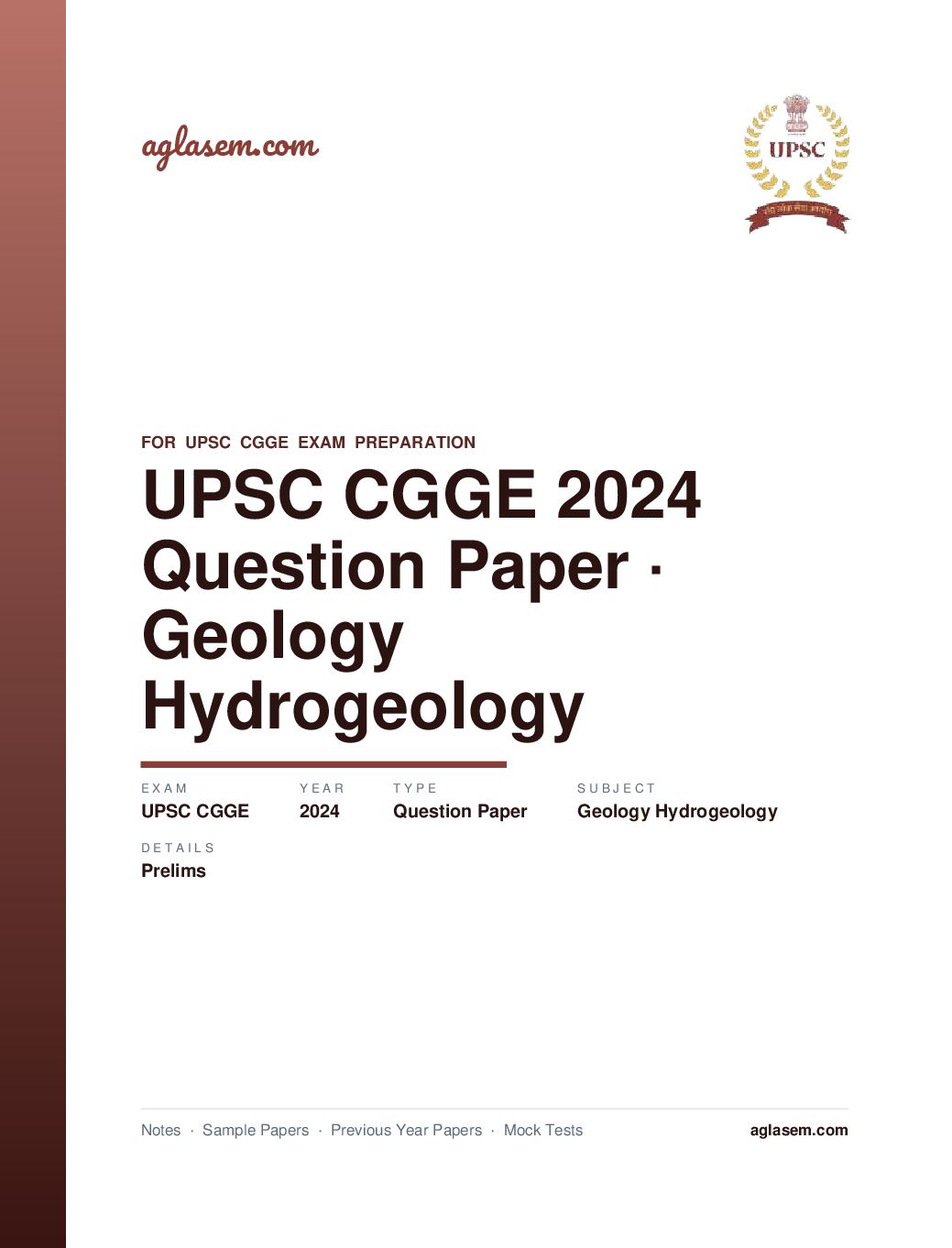 UPSC CGGE 2024 (Prelims) Question Paper Geology and Hydrogeology - Page 1 of 25