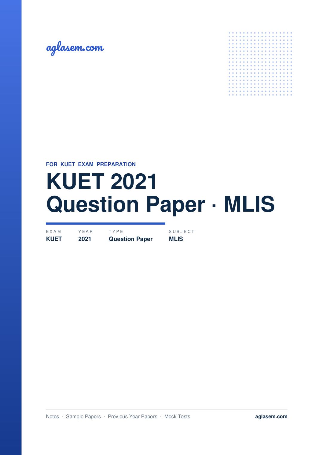 KUET 2021 Question Paper MLIS - Page 1 of 9