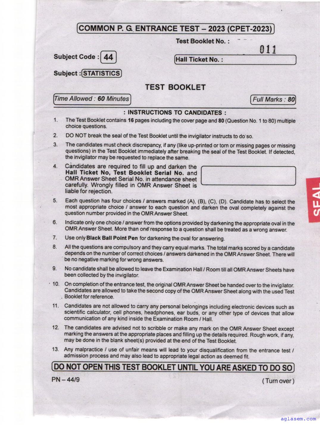 Odisha CPET 2023 Question Paper Statistics - Page 1 of 16