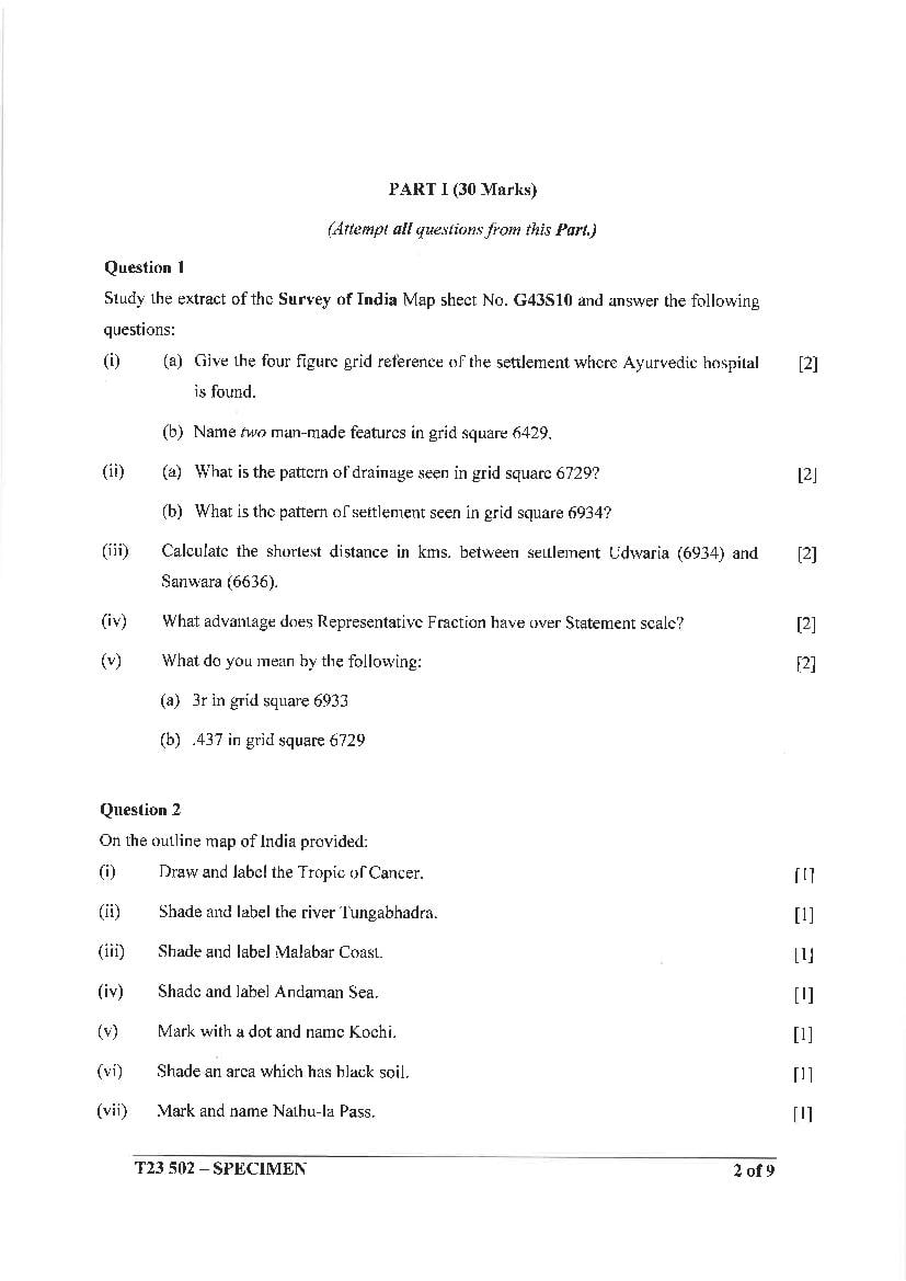 Icse Geography Specimen Paper 2023 Pdf Cisce Class 10 Hcg Paper 2 Sample Paper