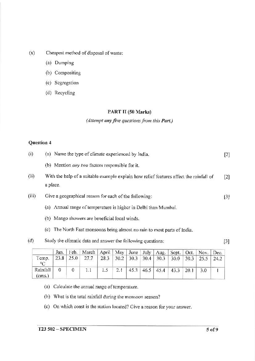 ICSE Geography Specimen Paper 2023 (PDF) CISCE Class 10 HCG Paper 2