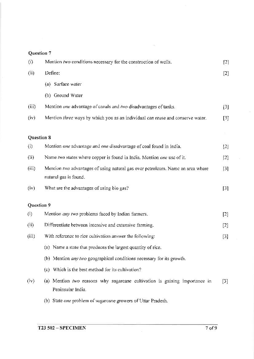 ICSE Geography Specimen Paper 2023 (PDF) - CISCE Class 10 HCG Paper 2 ...