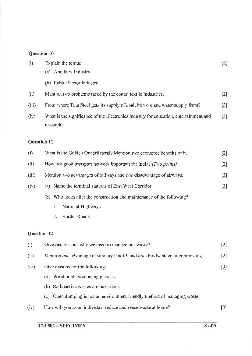 ICSE Geography Specimen Paper 2023 (PDF) CISCE Class 10 HCG Paper 2