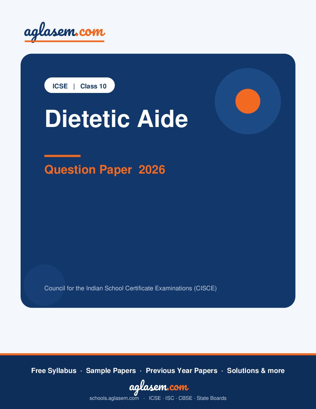 ICSE Class 10 Question Paper 2026 Dietetic Aide - Page 1 of 12