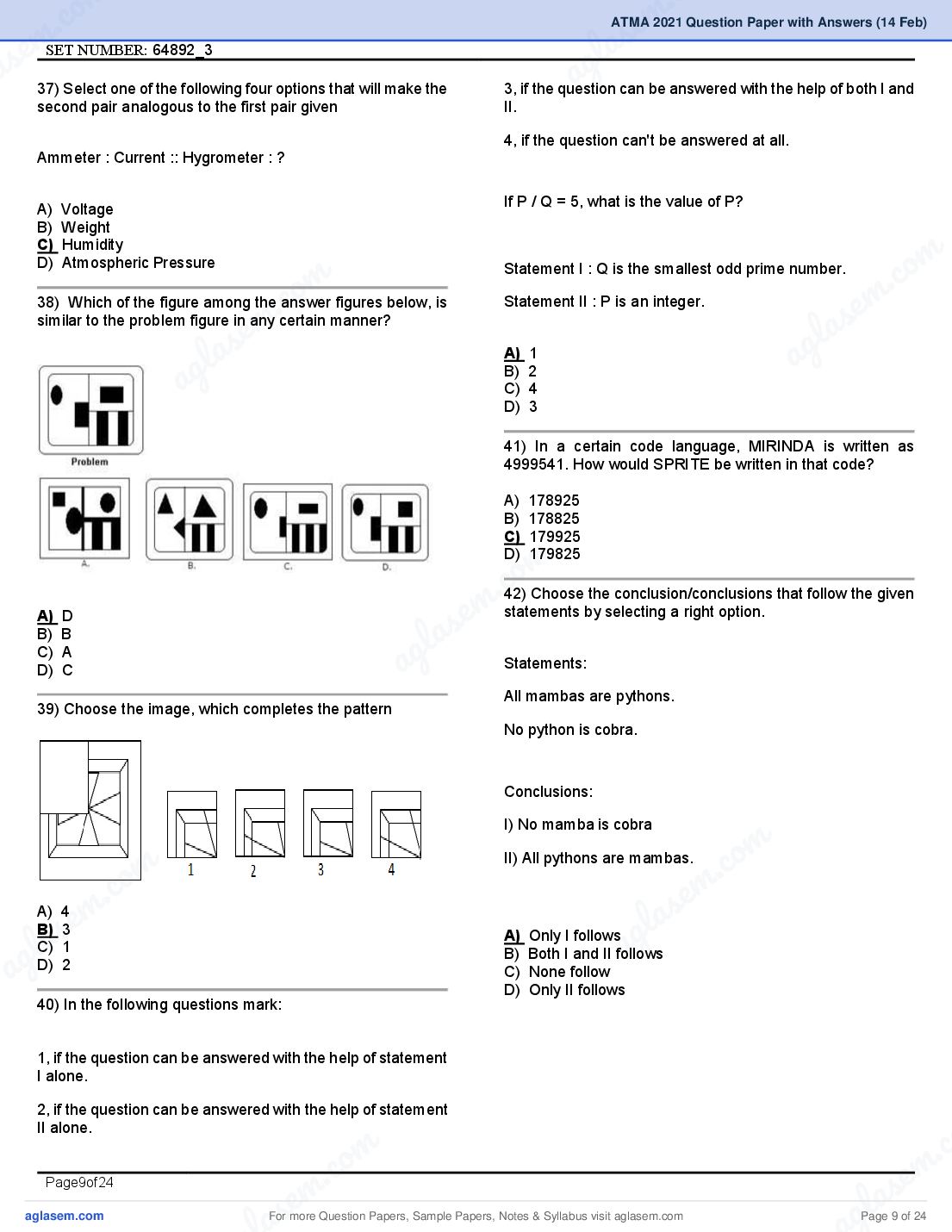 ATMA 2021 Question Papers PDF with Answers (4 Sessions)