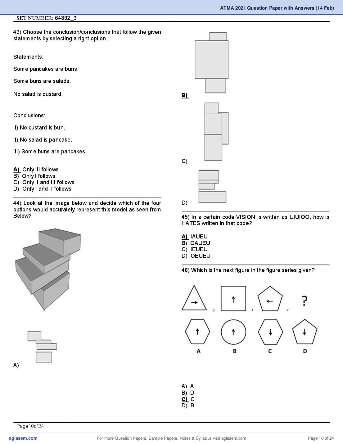 ATMA 2021 Question Papers PDF with Answers (4 Sessions)