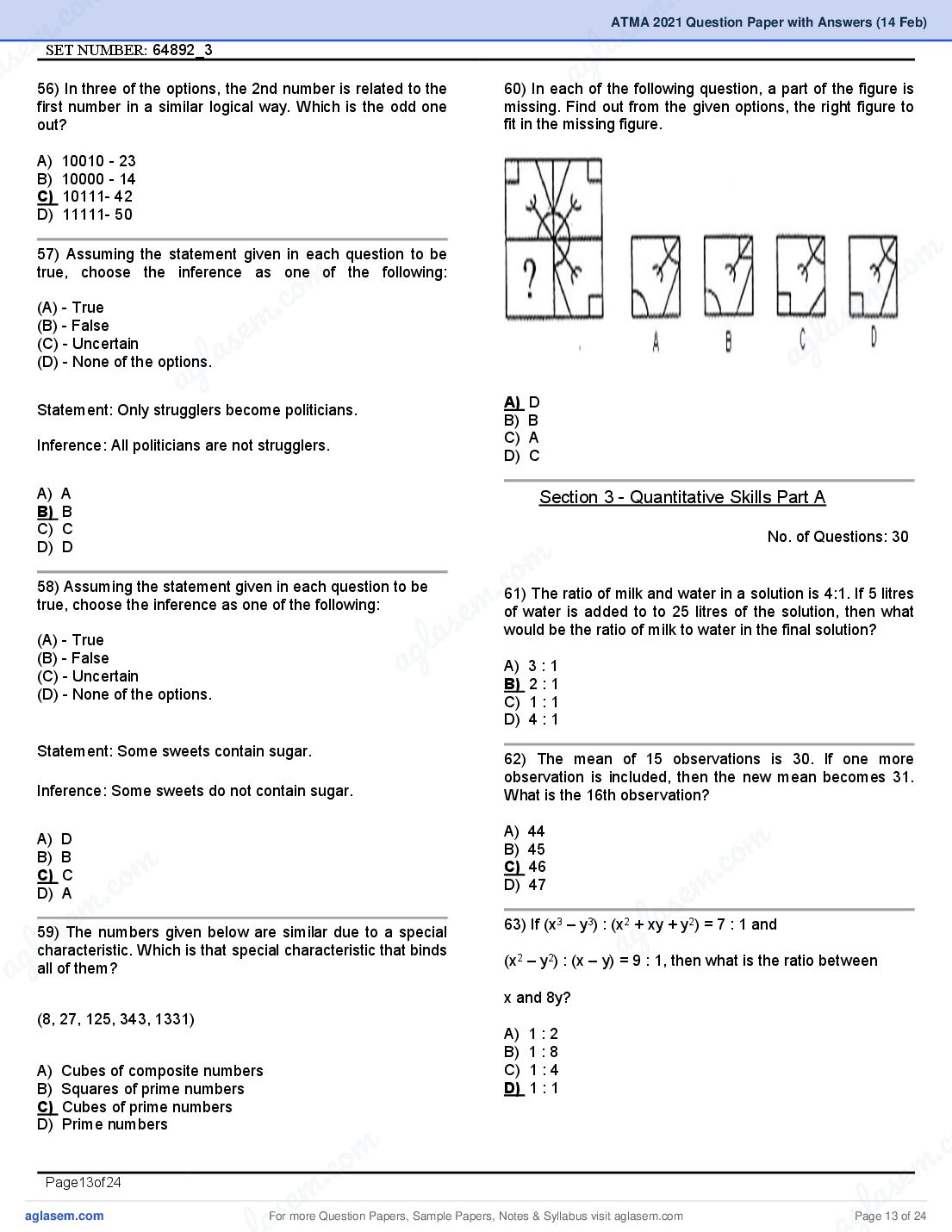 ATMA 2021 Question Papers PDF with Answers (4 Sessions)