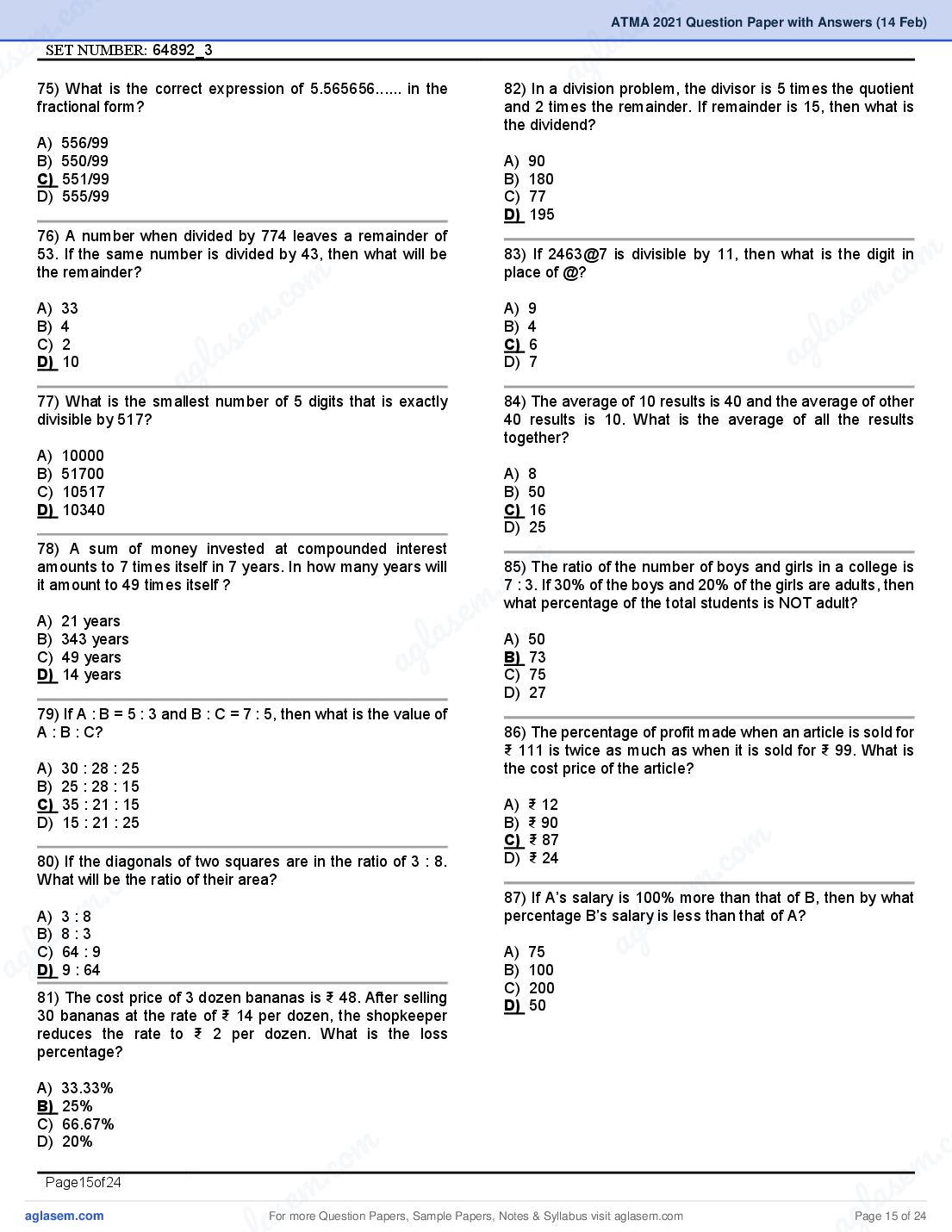 ATMA 2021 Question Papers PDF with Answers (4 Sessions)