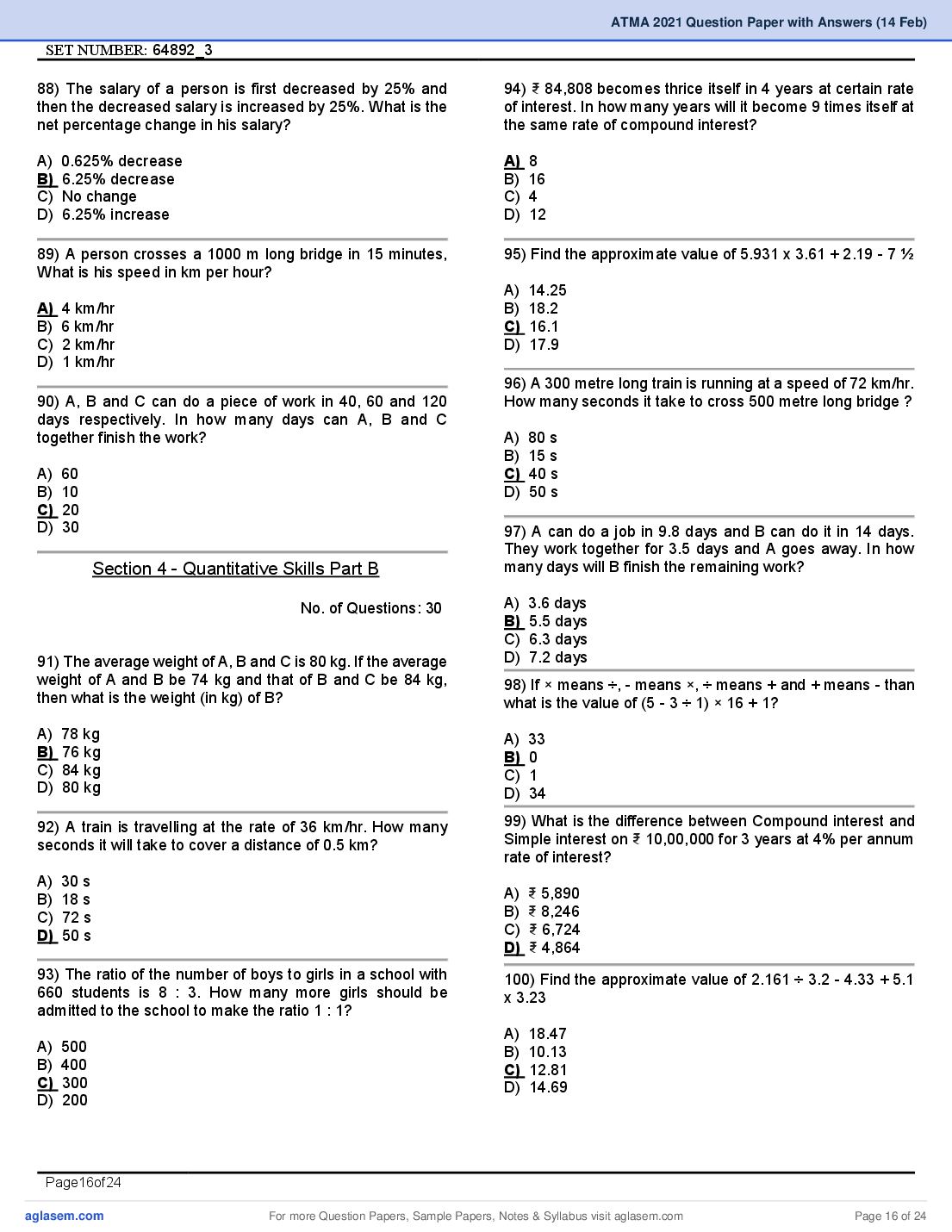 ATMA 2021 Question Papers PDF with Answers (4 Sessions)