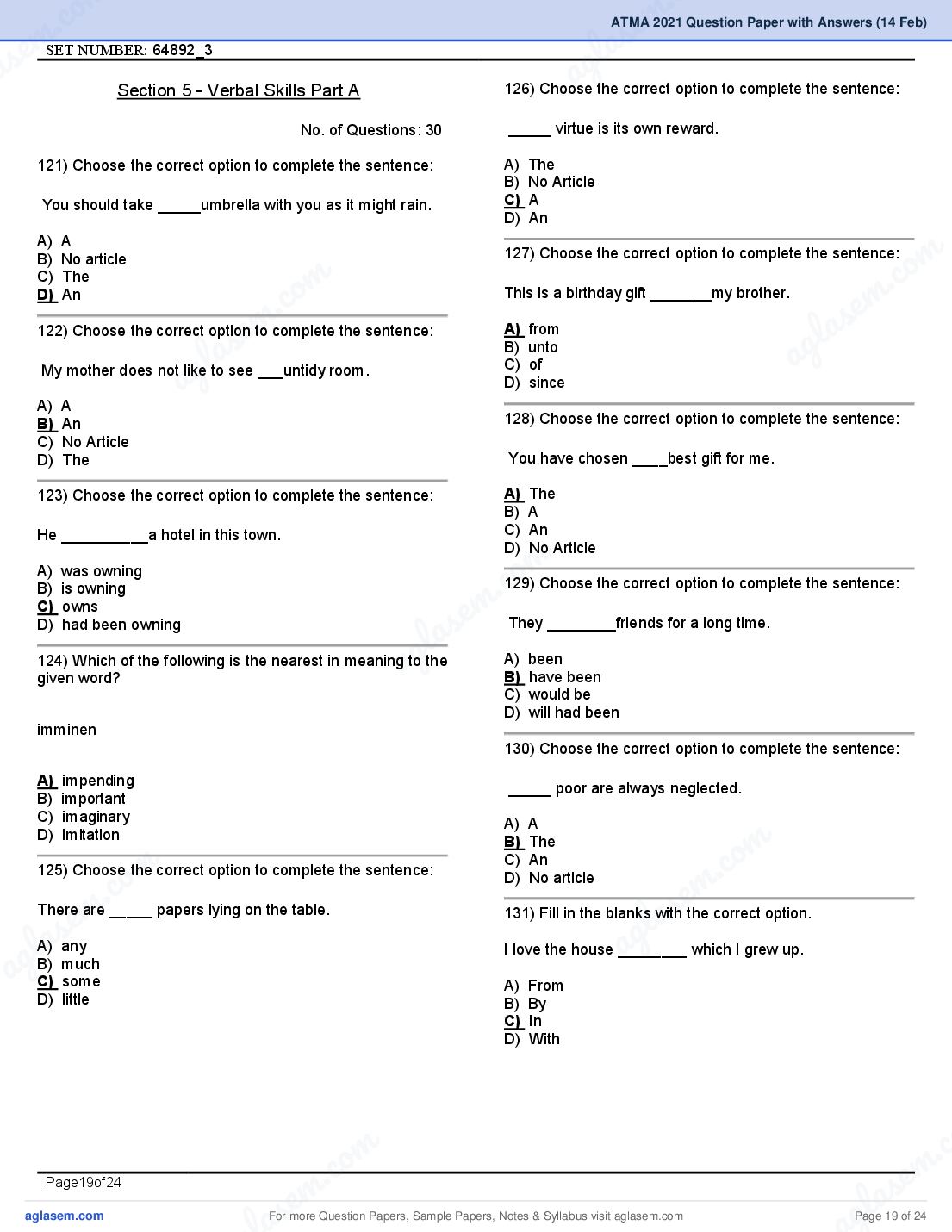 ATMA 2021 Question Papers PDF with Answers (4 Sessions)