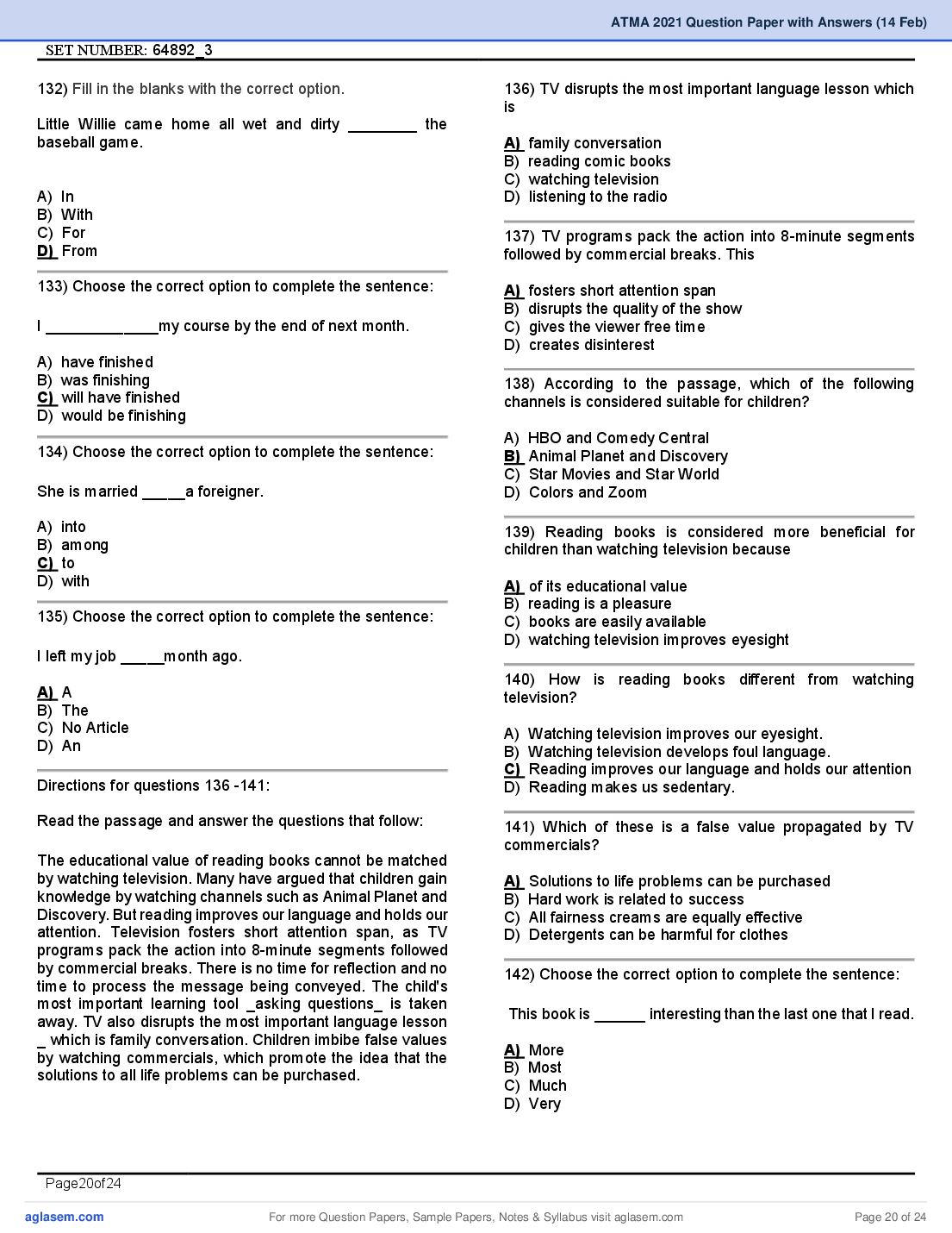 ATMA 2021 Question Papers PDF with Answers (4 Sessions)