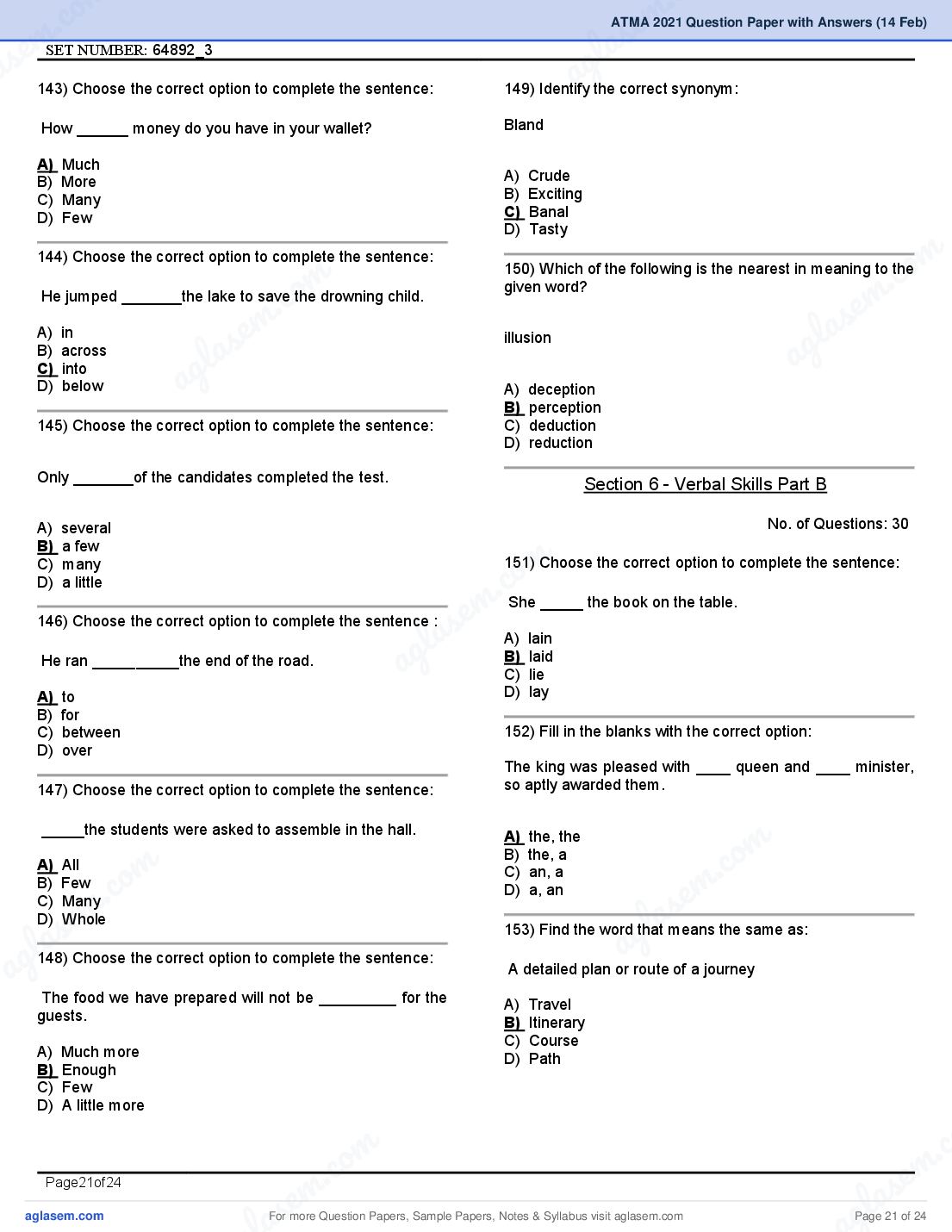ATMA 2021 Question Papers PDF with Answers (4 Sessions)