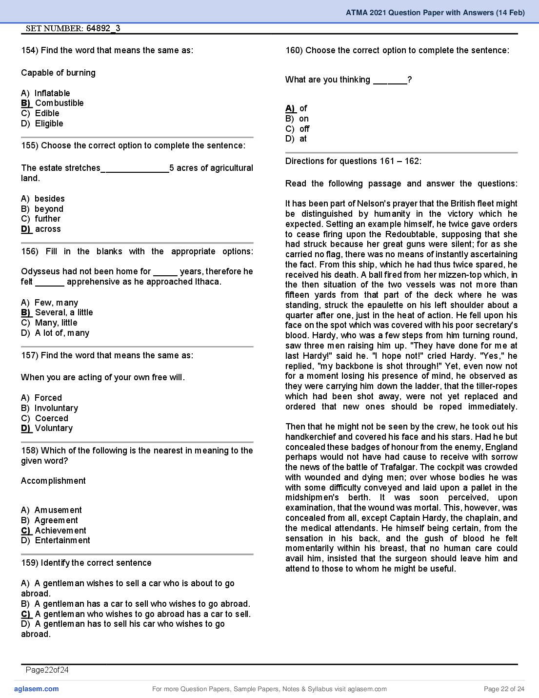 ATMA 2021 Question Papers PDF with Answers (4 Sessions)