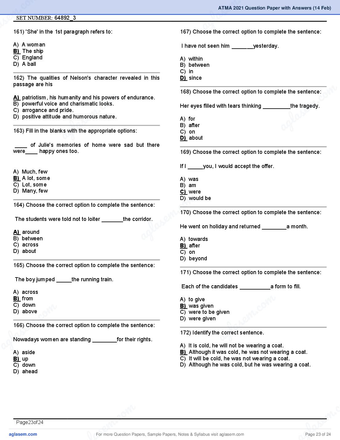 ATMA 2021 Question Papers PDF with Answers (4 Sessions)