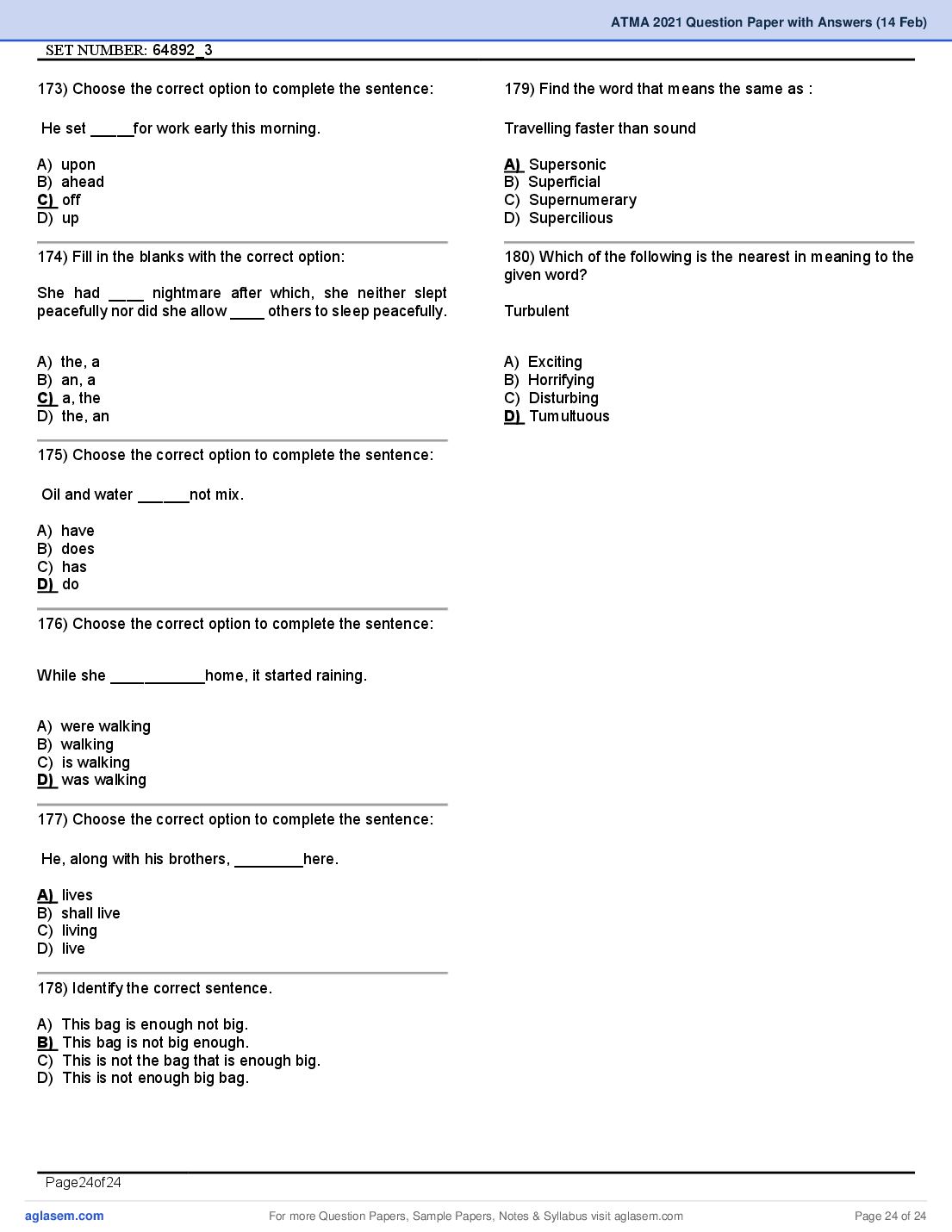 ATMA 2021 Question Papers PDF with Answers (4 Sessions)