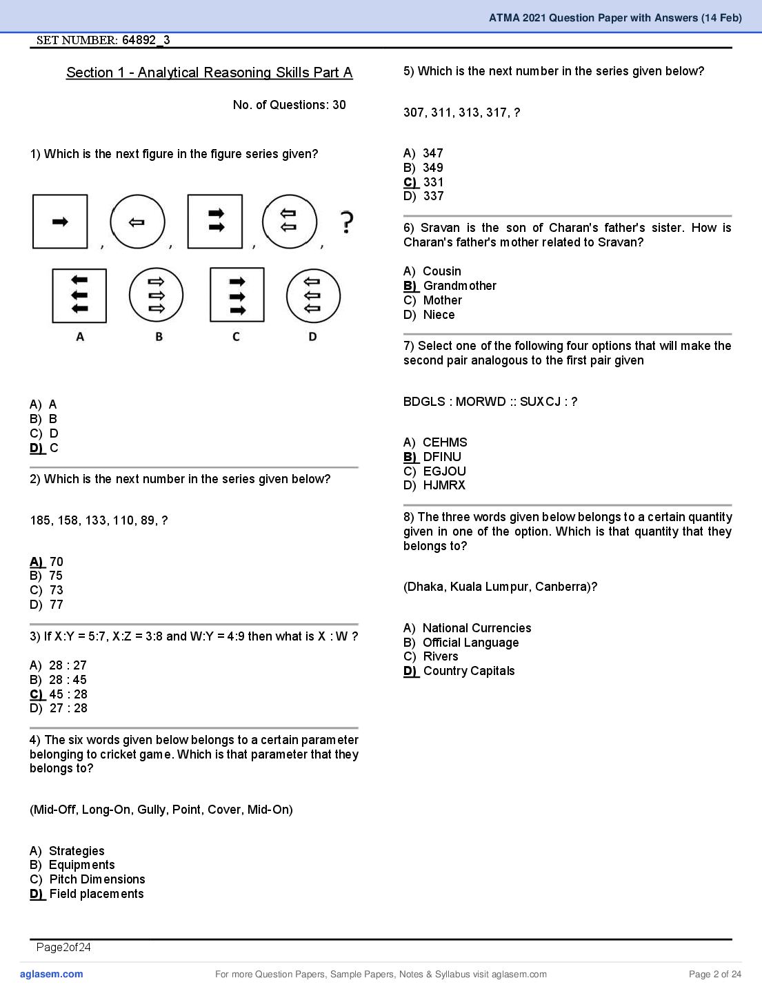 ATMA 2021 Question Papers PDF with Answers (4 Sessions)