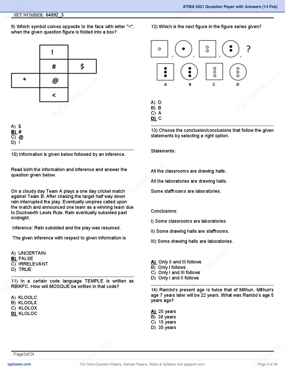 ATMA 2021 Question Papers PDF with Answers (4 Sessions)