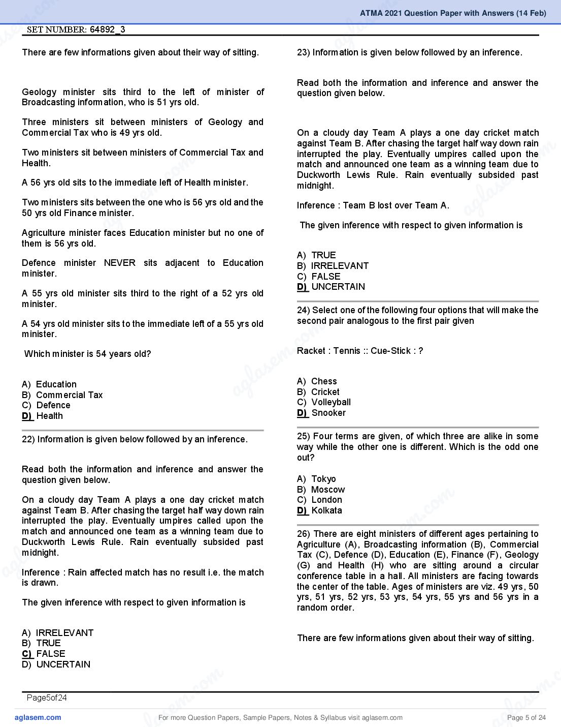 ATMA 2021 Question Papers PDF with Answers (4 Sessions)