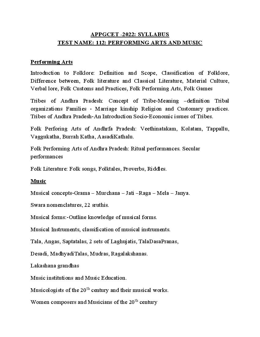 AP PGCET 2022 Syllabus Performing Arts and Music - Page 1