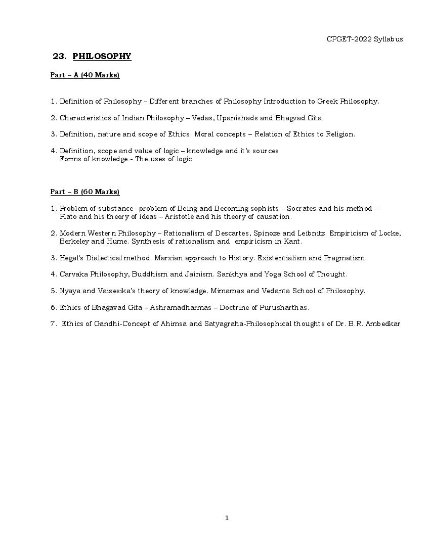 TS CPGET 2022 Syllabus MA Philosophy - Page 1