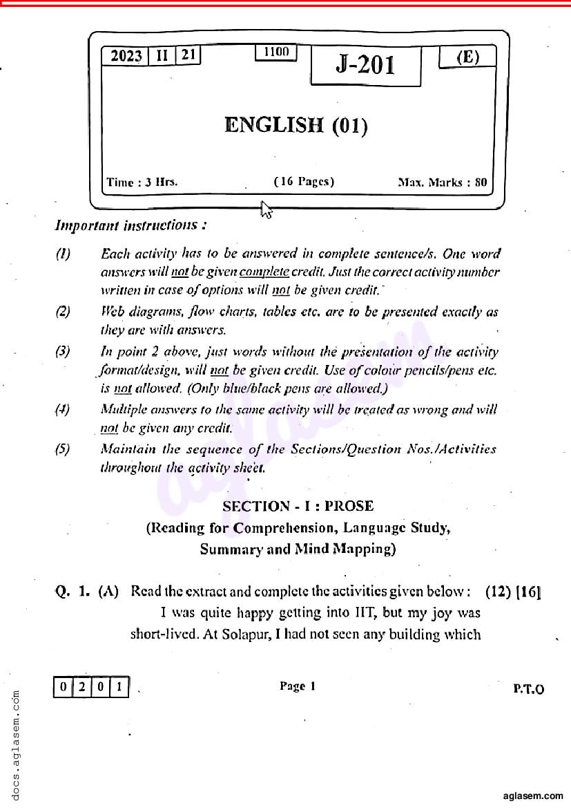 Maharashtra Hsc English Question Paper 2023 Pdf 6234
