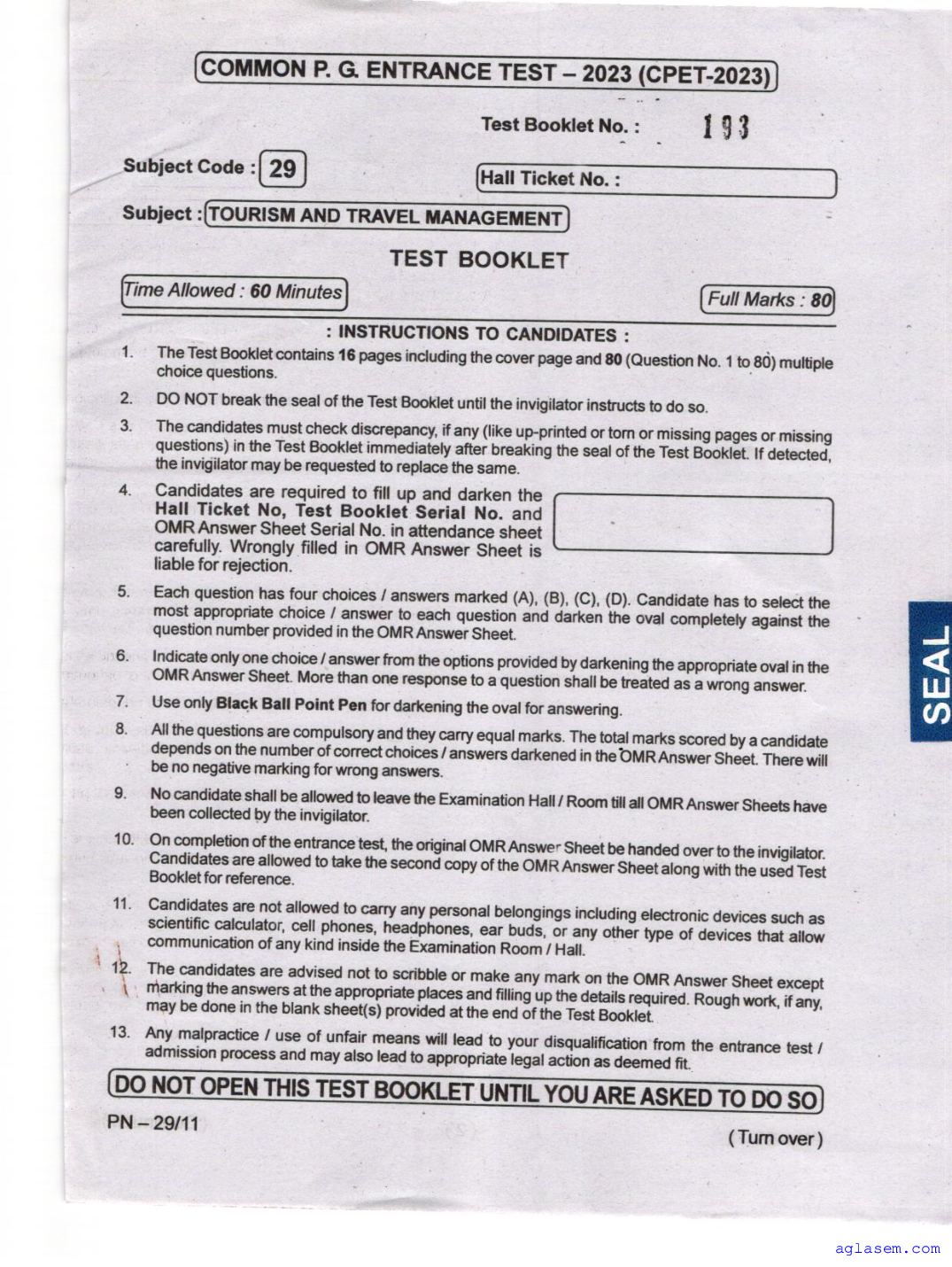 Odisha CPET 2023 Question Paper Tourism Travel Management - Page 1 of 16