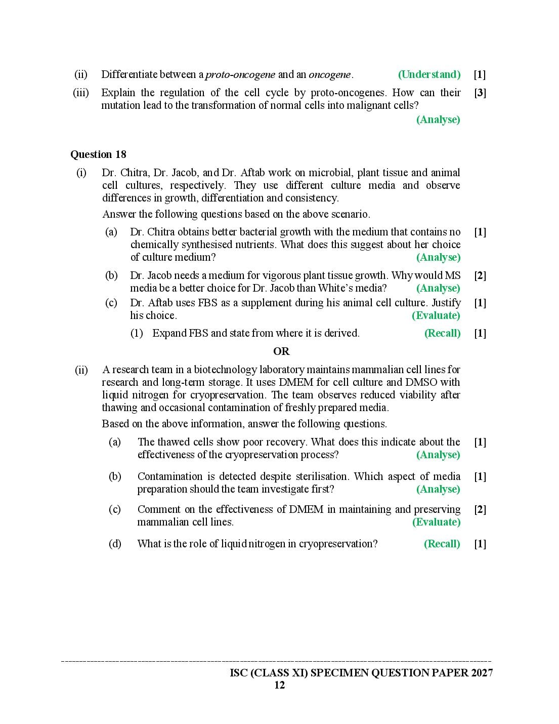 ISC Class 11 Biotechnology Specimen Paper 2027 (PDF)