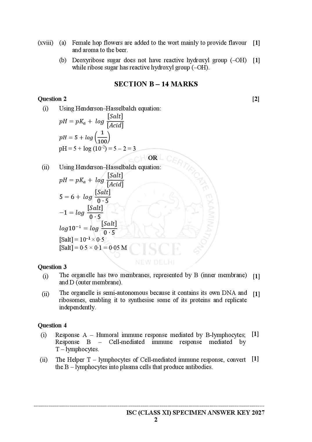 ISC Class 11 Biotechnology Specimen Paper 2027 (PDF)