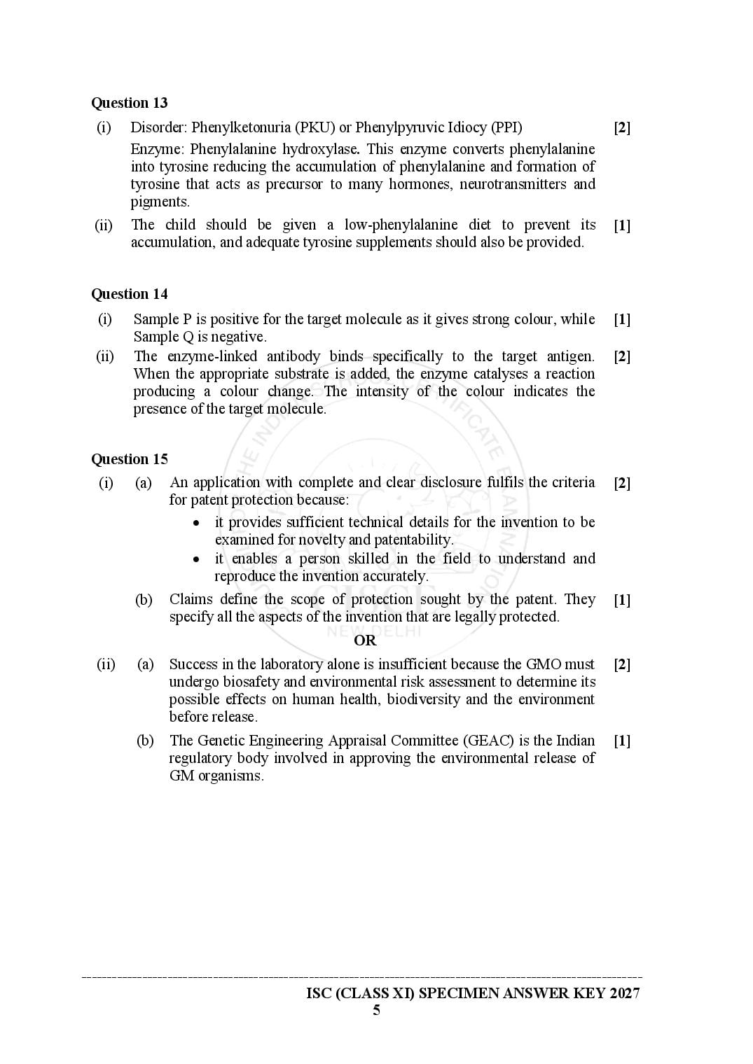 ISC Class 11 Biotechnology Specimen Paper 2027 (PDF)
