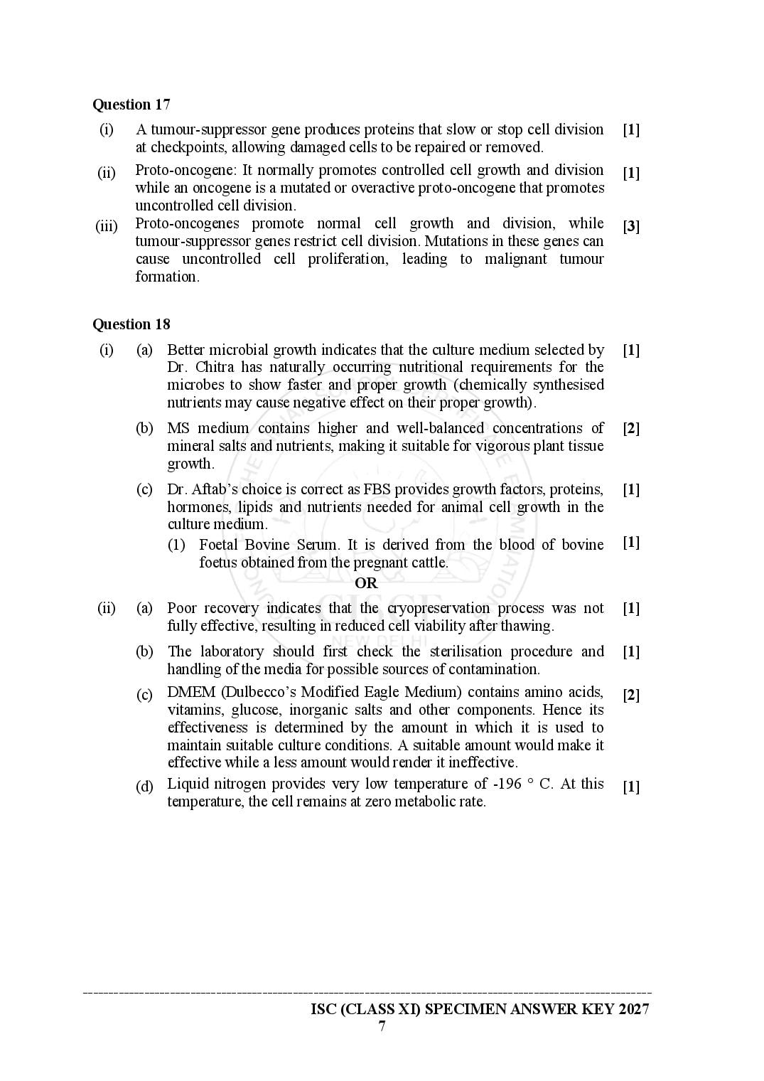 ISC Class 11 Biotechnology Specimen Paper 2027 (PDF)