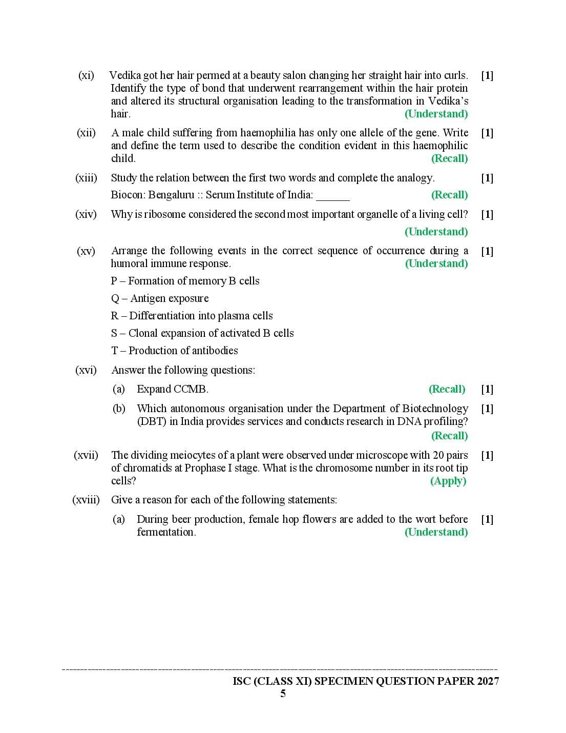 ISC Class 11 Biotechnology Specimen Paper 2027 (PDF)