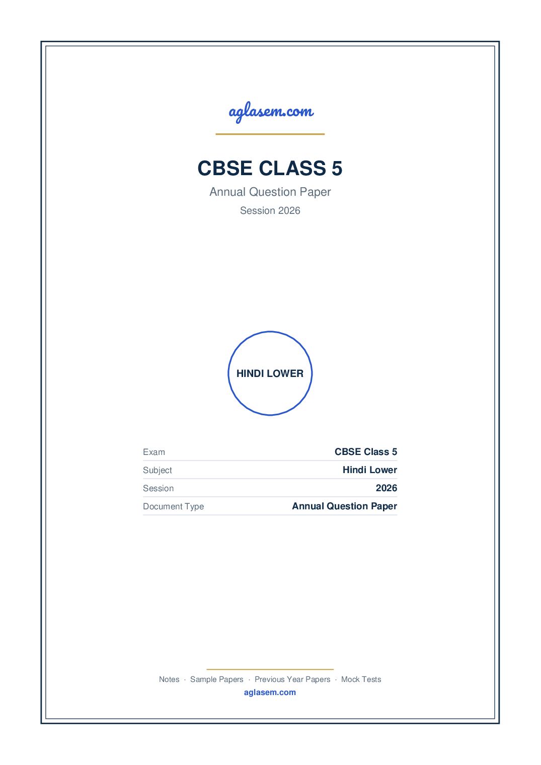 Class 5 Question Paper 2026 Hindi Lower - Page 1 of 4