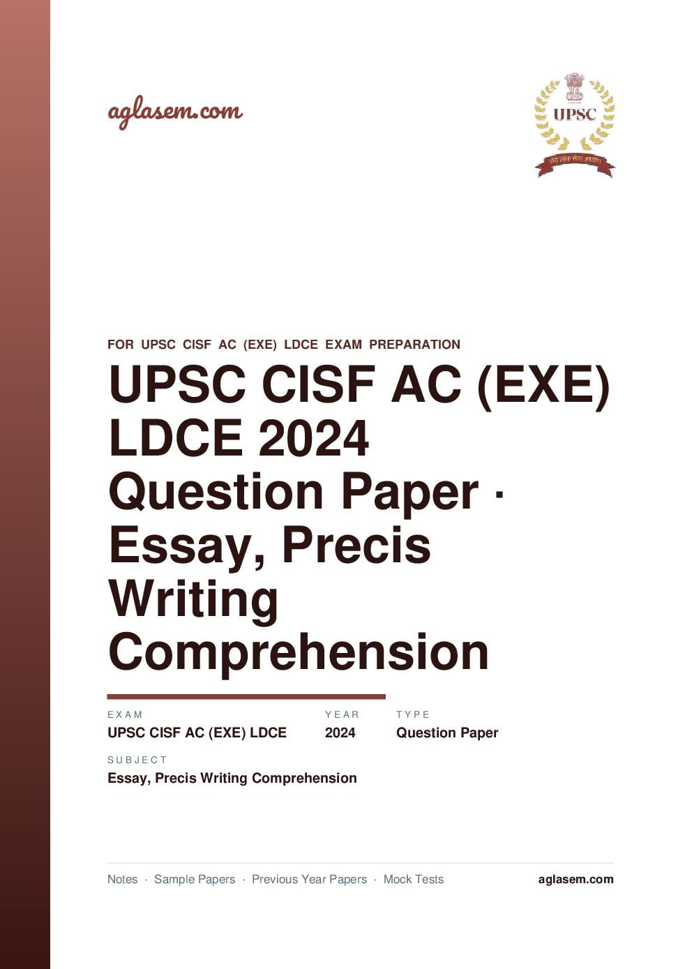 UPSC CISF AC (EXE) LDCE 2024 Question Paper Essay, Precis Writing and Comprehension - Page 1 of 9
