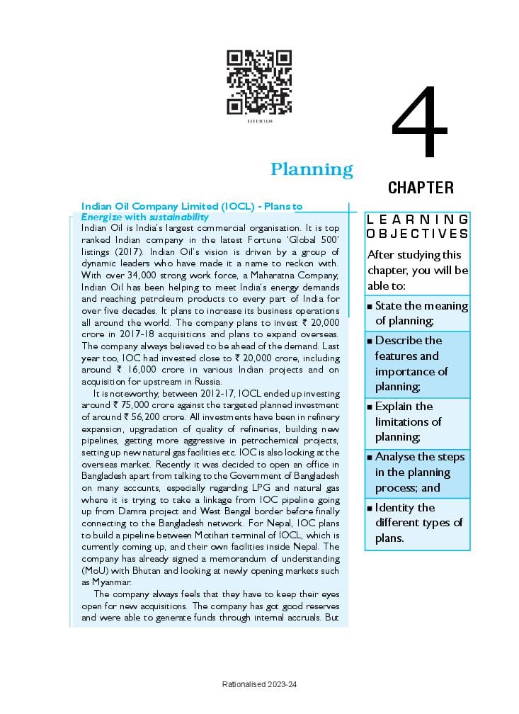 NCERT Book Class 12 Business Studies Chapter 4 Planning - Page 1