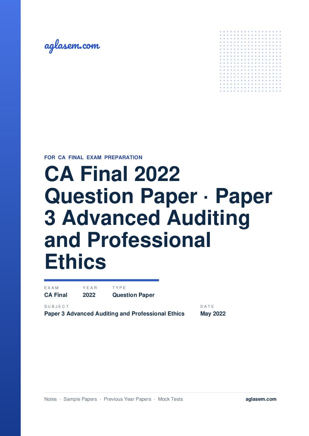 CA Final May 2022 Question Paper Paper 3 Advanced Auditing and Professional Ethics - Page 1 of 9