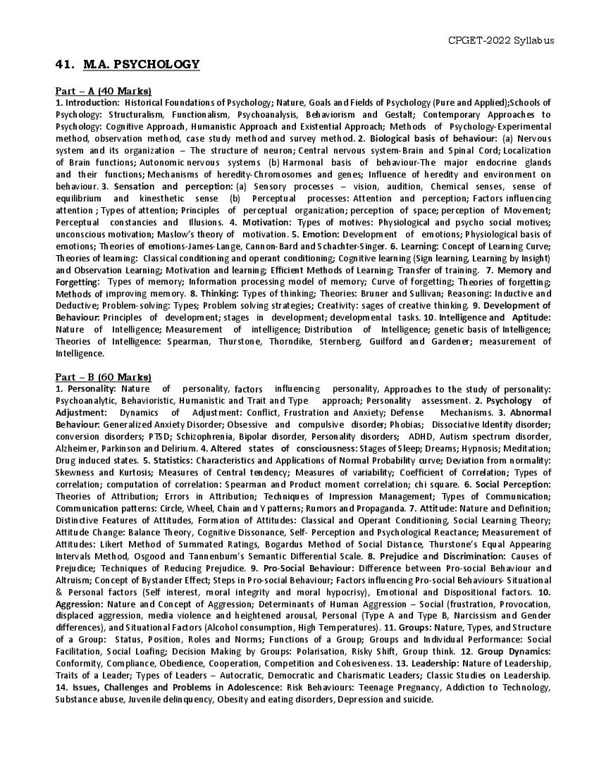 TS CPGET 2022 Syllabus MA Psychology - Page 1