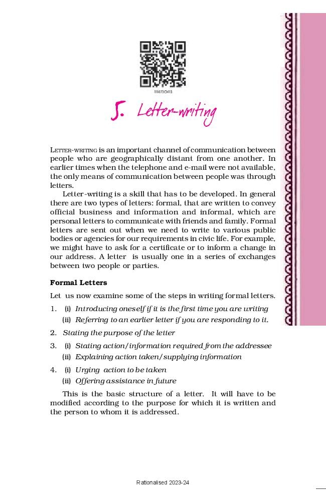 NCERT Book Class 11 English Letter-writing - Page 1